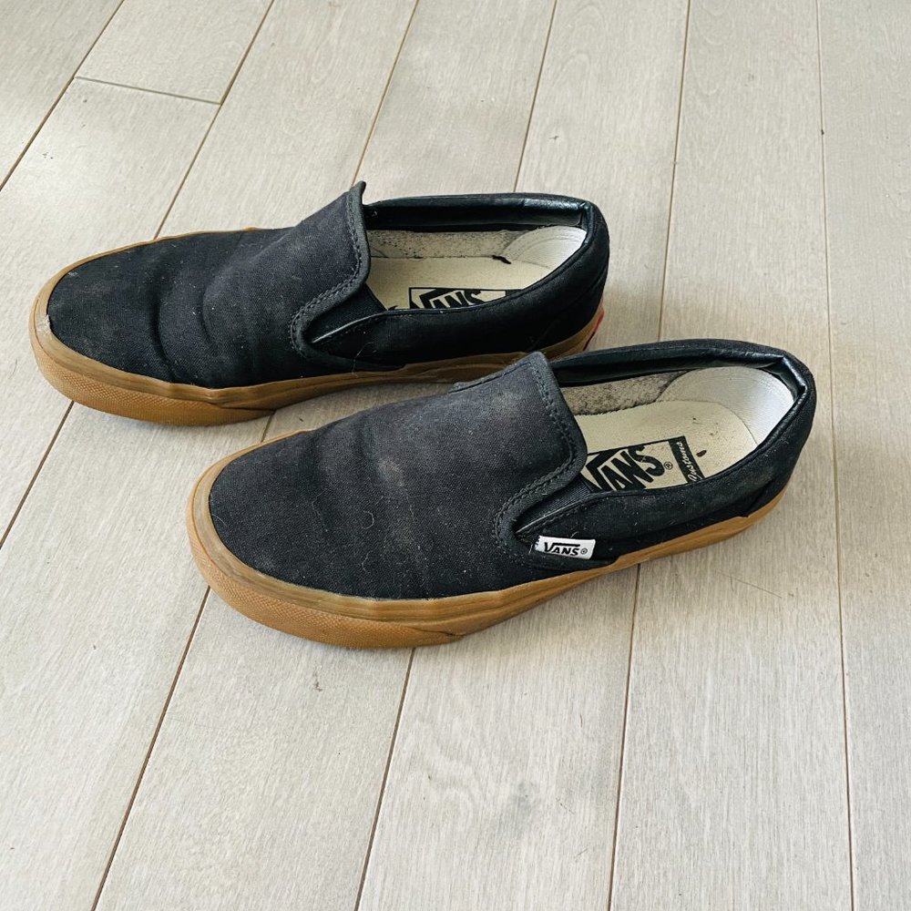 Black vans slip ons with tan gum sole size 4.5 / 6